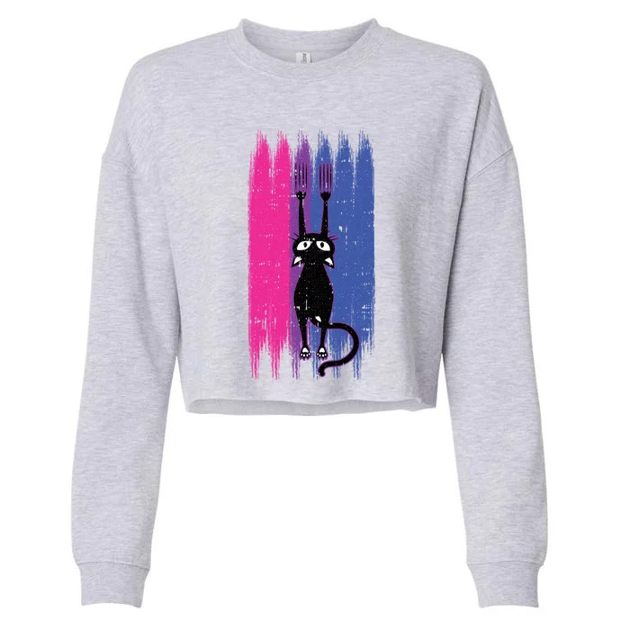 Cat Scratching Bisexual Pride Cute Kitten Kitty Lgbtq Ally Gift Cropped Pullover Crew