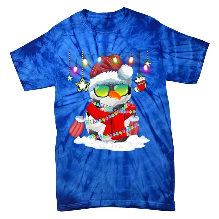 Christmas Soccer Ball Snow Santa Hat Lights Funny Xmas Cute Gift Tie-Dye T-Shirt