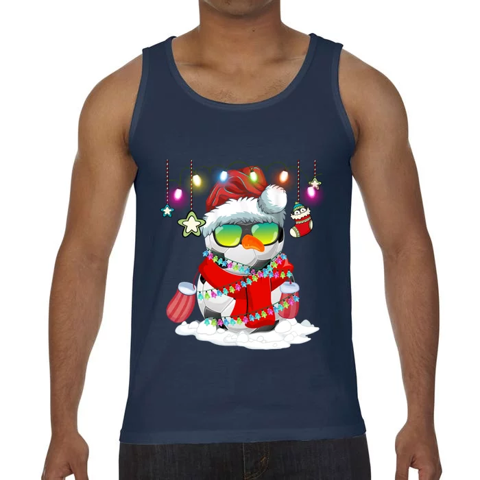 Christmas Soccer Ball Snow Santa Hat Lights Funny Xmas Cute Gift Comfort Colors® Tank Top