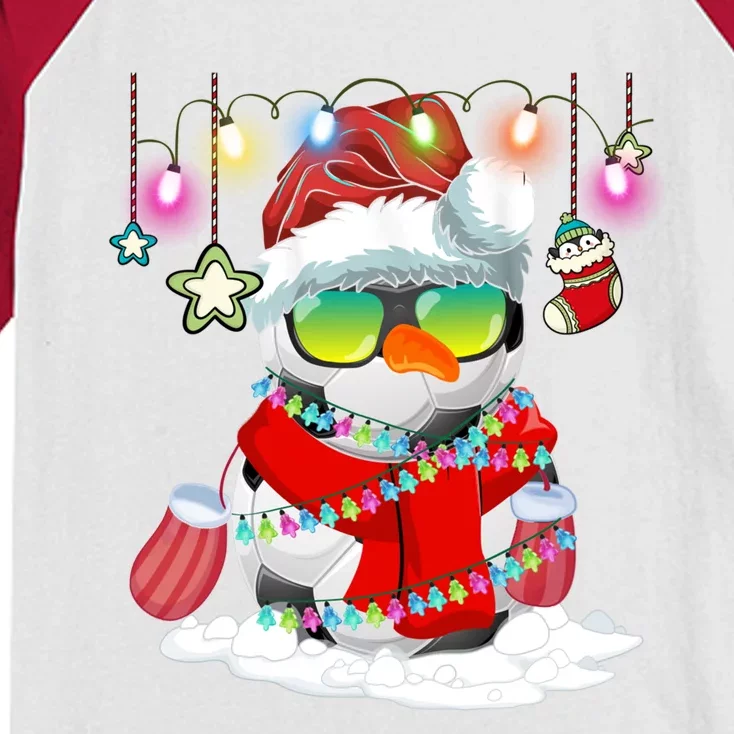 Christmas Soccer Ball Snow Santa Hat Lights Funny Xmas Cute Gift Kids Colorblock Raglan Jersey