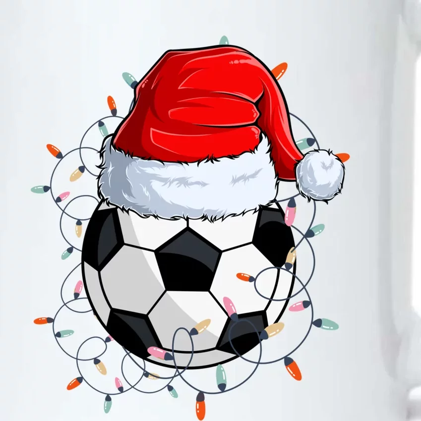 Christmas Soccer Ball With Santa Hat Xmas Light Soccer Lover Cute Gift Black Color Changing Mug