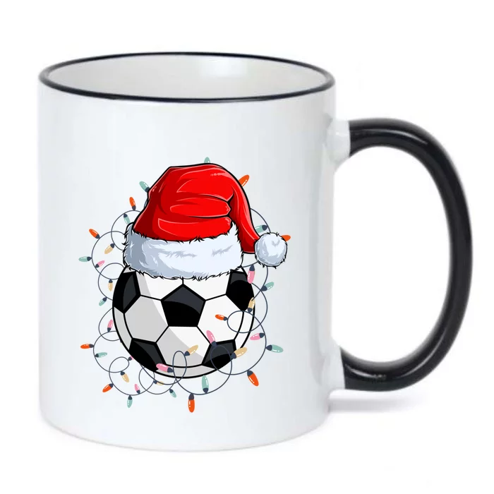 Christmas Soccer Ball With Santa Hat Xmas Light Soccer Lover Cute Gift Black Color Changing Mug