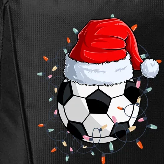 Christmas Soccer Ball With Santa Hat Xmas Light Soccer Lover Cute Gift City Backpack