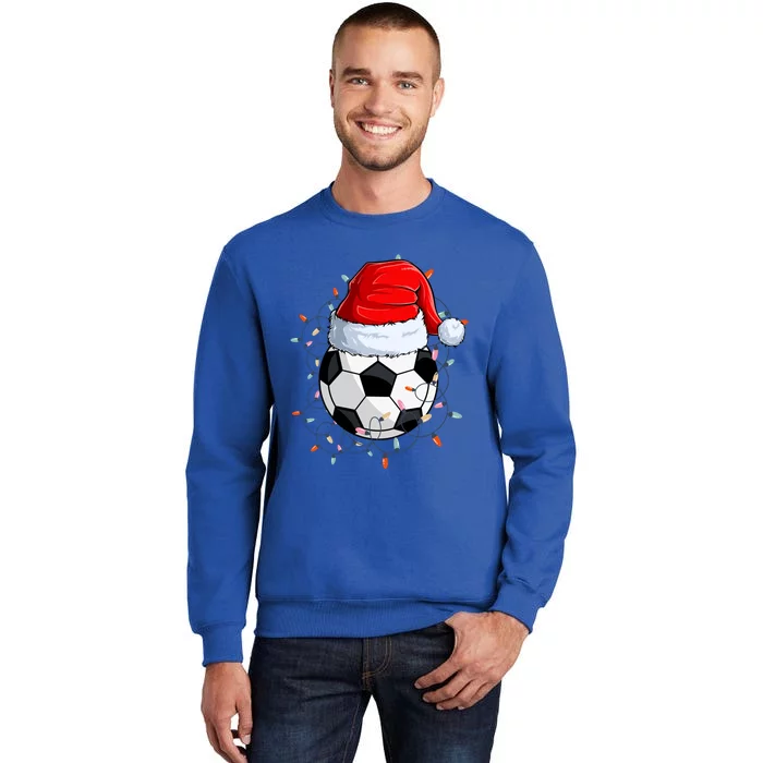 Christmas Soccer Ball With Santa Hat Xmas Light Soccer Lover Cute Gift Tall Sweatshirt