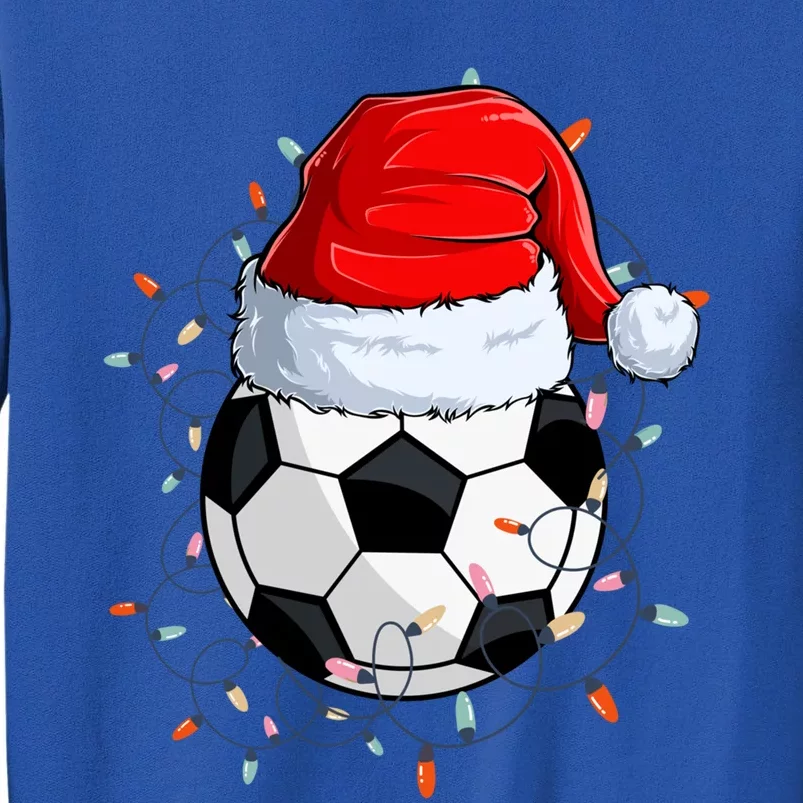 Christmas Soccer Ball With Santa Hat Xmas Light Soccer Lover Cute Gift Tall Sweatshirt