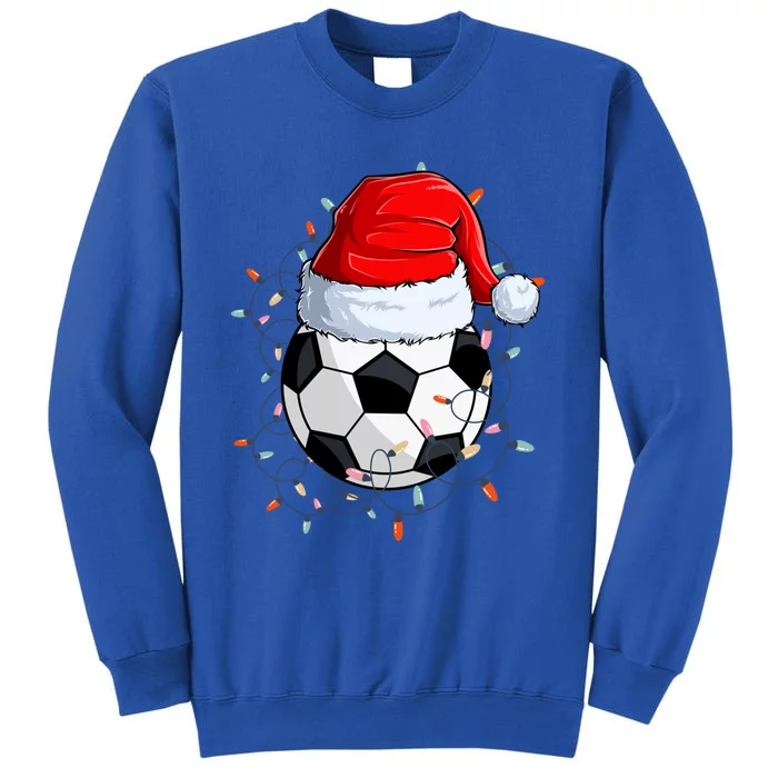 Christmas Soccer Ball With Santa Hat Xmas Light Soccer Lover Cute Gift Tall Sweatshirt