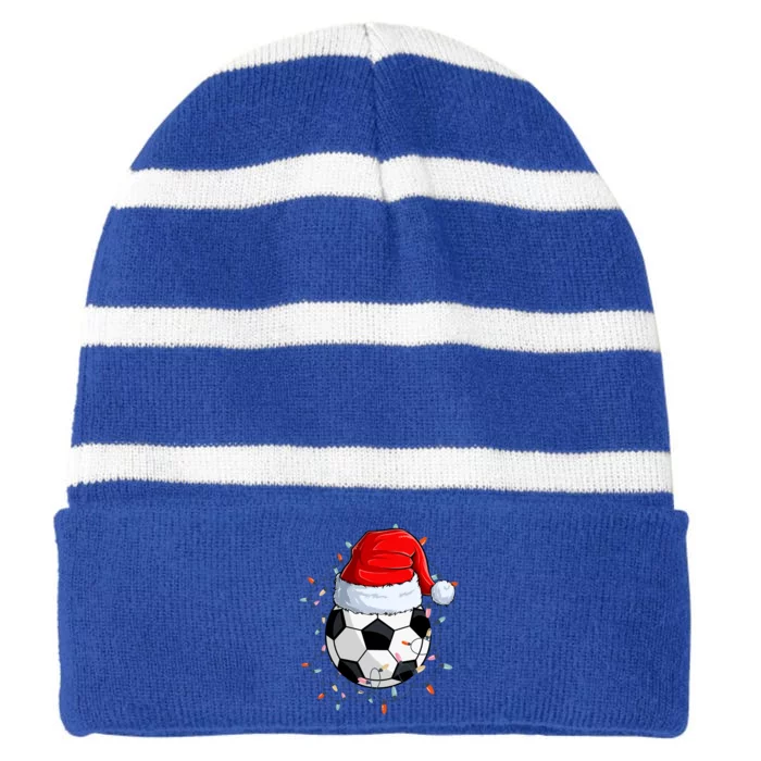 Christmas Soccer Ball With Santa Hat Xmas Light Soccer Lover Cute Gift Striped Beanie with Solid Band