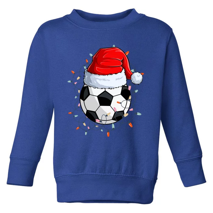 Christmas Soccer Ball With Santa Hat Xmas Light Soccer Lover Cute Gift Toddler Sweatshirt