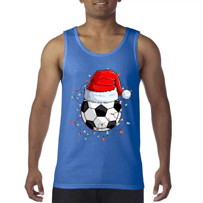 Christmas Soccer Ball With Santa Hat Xmas Light Soccer Lover Cute Gift Tank Top