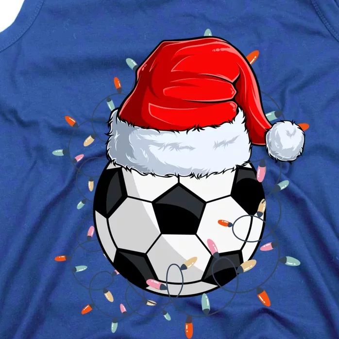 Christmas Soccer Ball With Santa Hat Xmas Light Soccer Lover Cute Gift Tank Top