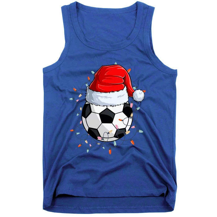 Christmas Soccer Ball With Santa Hat Xmas Light Soccer Lover Cute Gift Tank Top