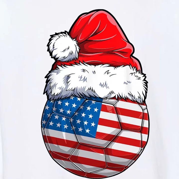 Christmas Soccer Ball Santa Hat USA Flag Xmas American Garment-Dyed Sweatshirt