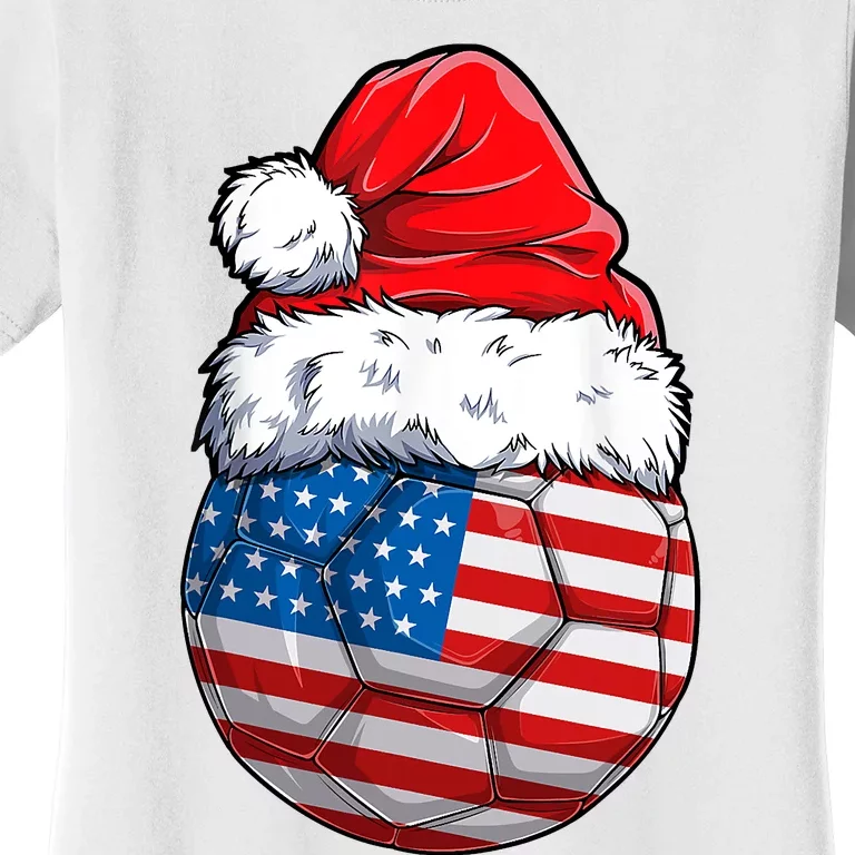 Christmas Soccer Ball Santa Hat USA Flag Xmas American Women's T-Shirt