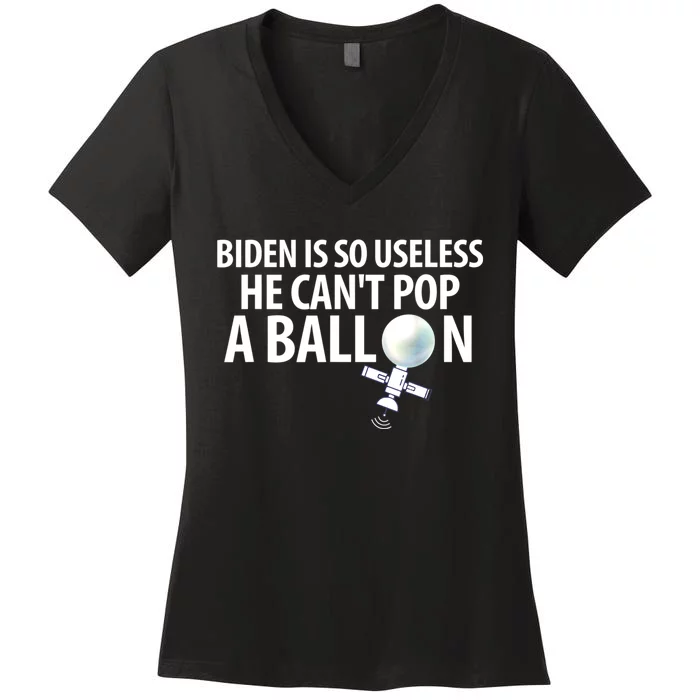 Chinese Spy Balloon Funny Surveillance Anti Joe Biden Women's V-Neck T-Shirt