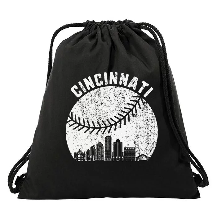 Cincinnati Skyline Baseball Vintage Cincinnati Oh Baseball Drawstring Bag