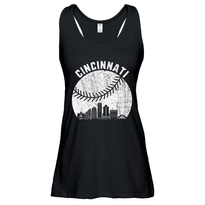 Cincinnati Skyline Baseball Vintage Cincinnati Oh Baseball Ladies Essential Flowy Tank