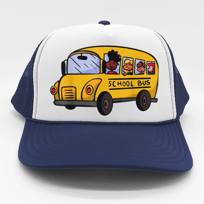 Cartoon School Bus I Kids I School Bus Trucker Hat