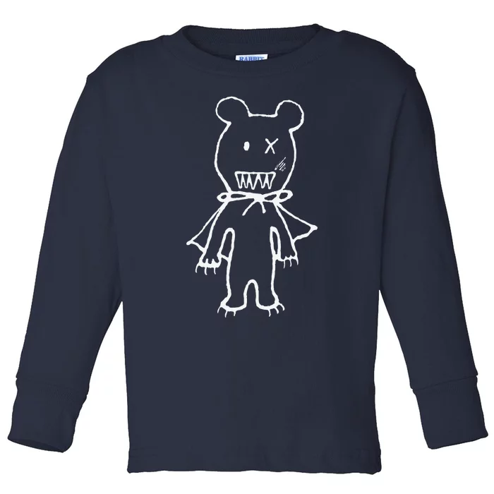 Cute Scary Bear Monster With Cape Doodle Drawing Halloween Toddler Long Sleeve Shirt