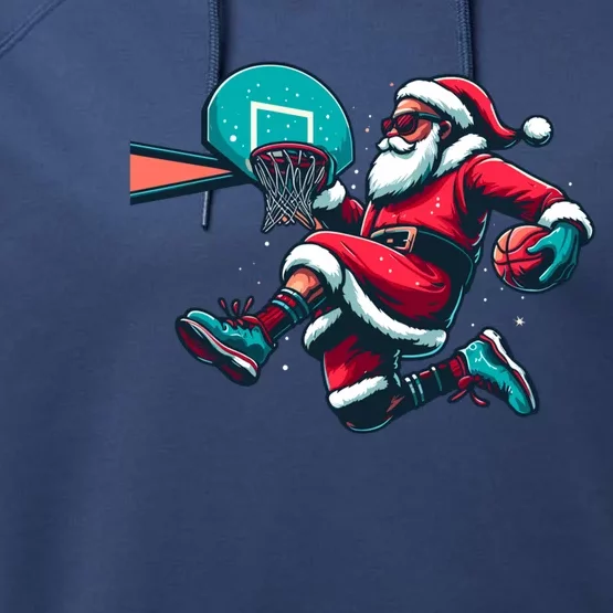 Christmas Santa Claus Dunking A Basketball Xmas Funny Gift Performance Fleece Hoodie