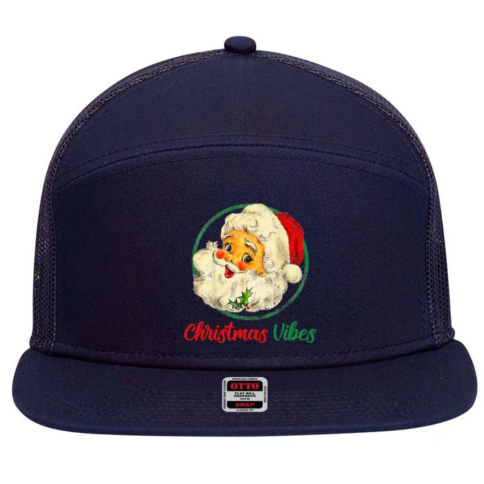 Christmas Santa Claus Face Funny Old Fashioned 7 Panel Mesh Trucker Snapback Hat