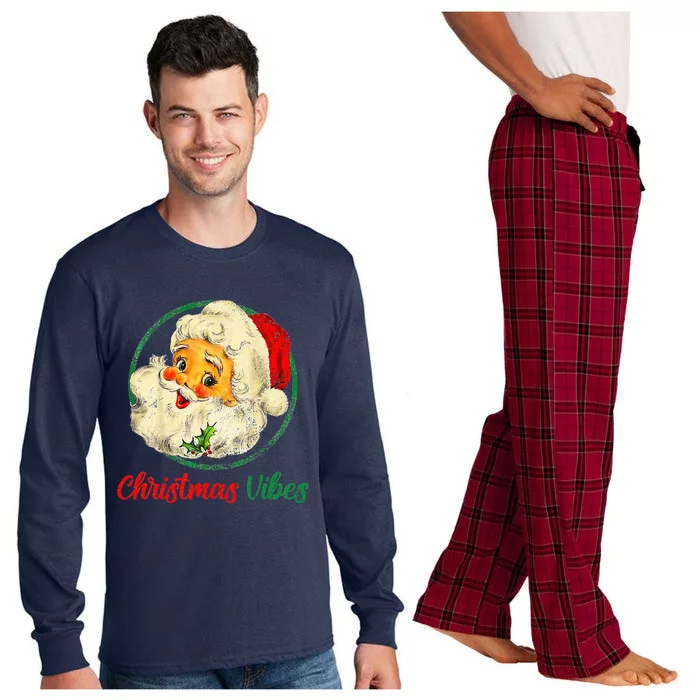 Christmas Santa Claus Face Funny Old Fashioned Long Sleeve Pajama Set