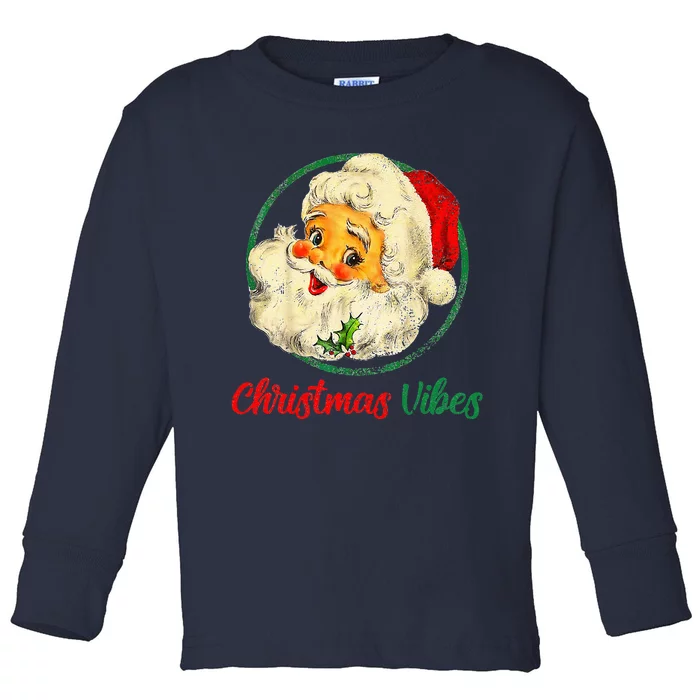 Christmas Santa Claus Face Funny Old Fashioned Toddler Long Sleeve Shirt