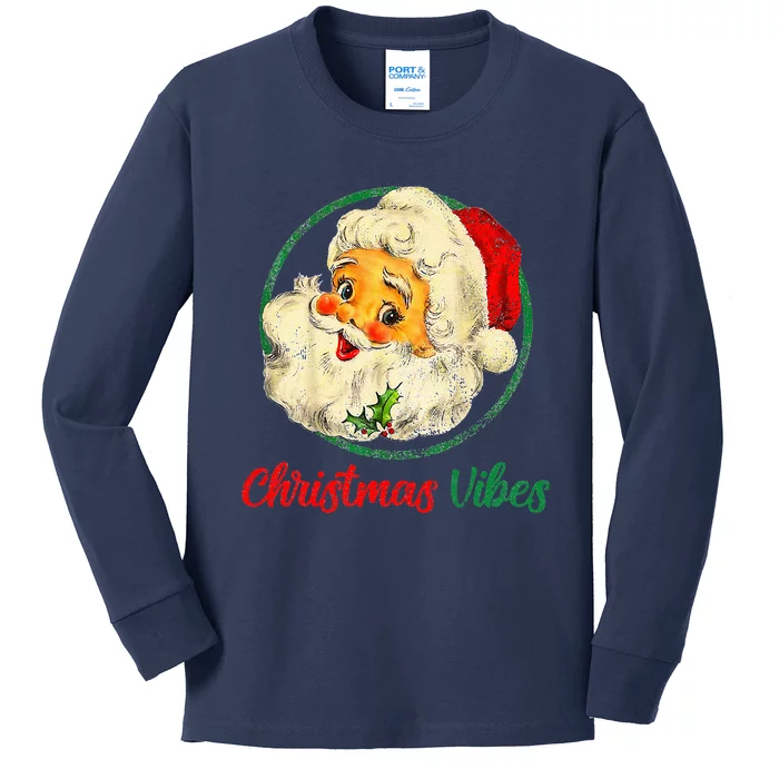 Christmas Santa Claus Face Funny Old Fashioned Kids Long Sleeve Shirt