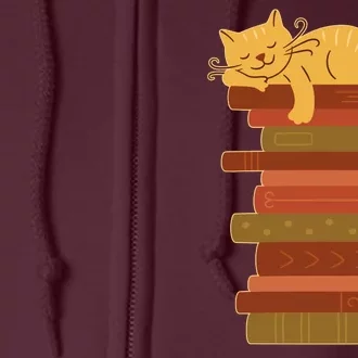 Cute Sleepy Cat On Book Stack And Coffee Tea Full Zip Hoodie