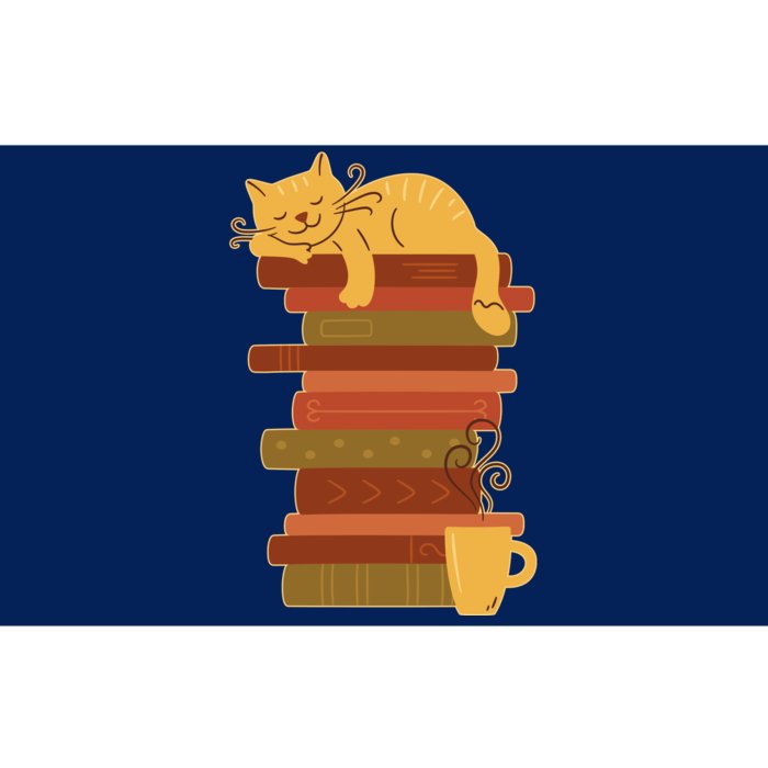 Cute Sleepy Cat On Book Stack And Coffee Tea Bumper Sticker