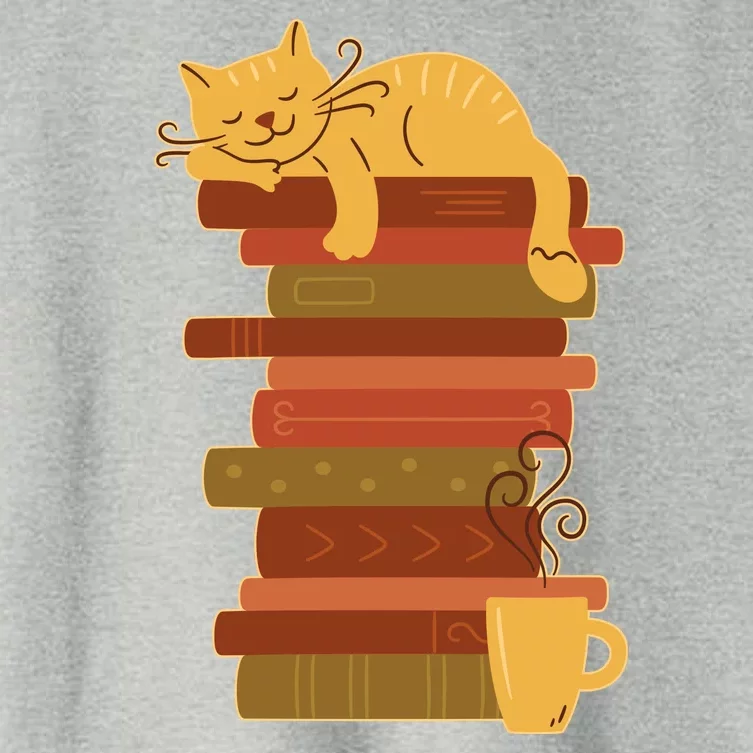 Cute Sleepy Cat On Book Stack And Coffee Tea Women's Crop Top Tee