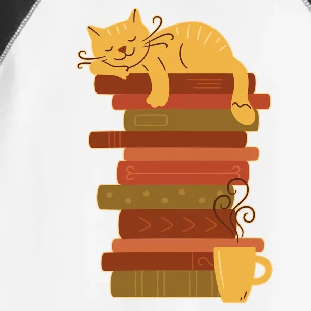 Cute Sleepy Cat On Book Stack And Coffee Tea Toddler Fine Jersey T-Shirt