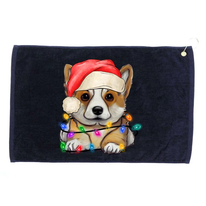 Corgi Santa Christmas Lights Funny Xmas Corgi Dog Lovers Funny Gift Grommeted Golf Towel