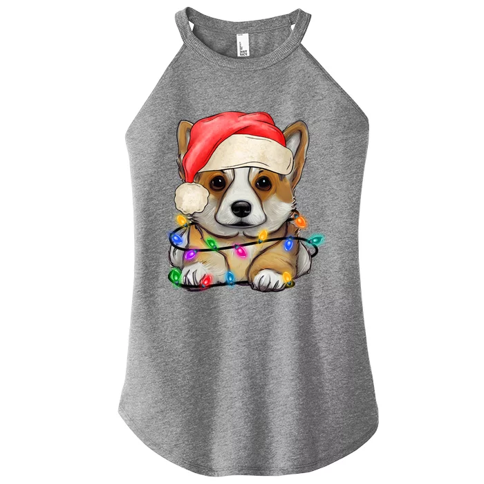 Corgi Santa Christmas Lights Funny Xmas Corgi Dog Lovers Funny Gift Women’s Perfect Tri Rocker Tank