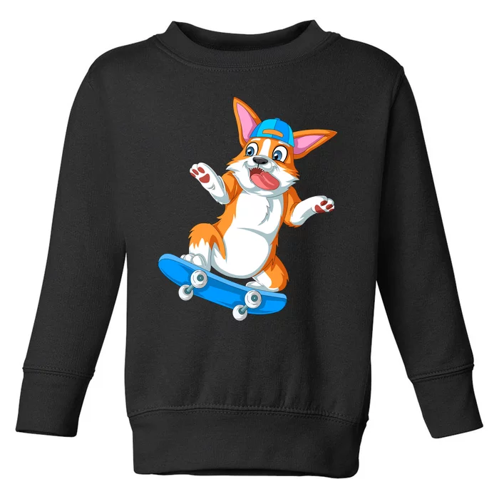 Corgi Skateboarding Toddler Sweatshirt