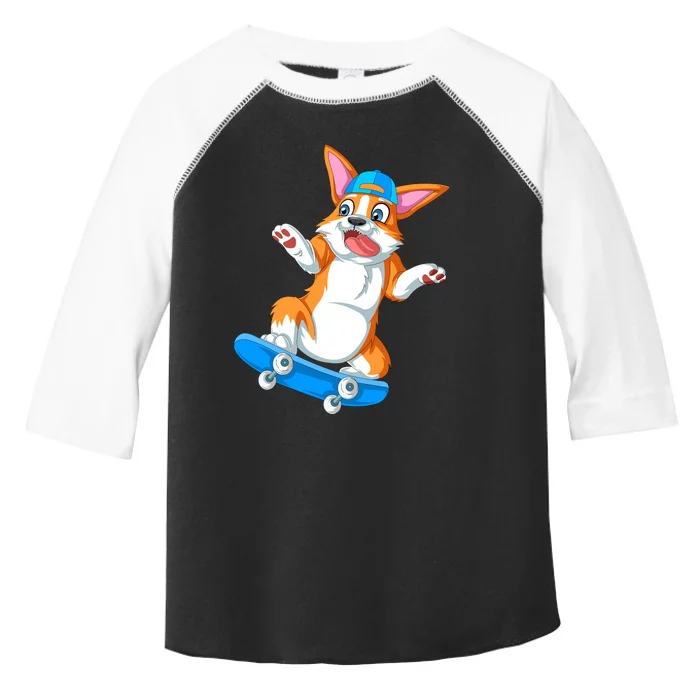 Corgi Skateboarding Toddler Fine Jersey T-Shirt