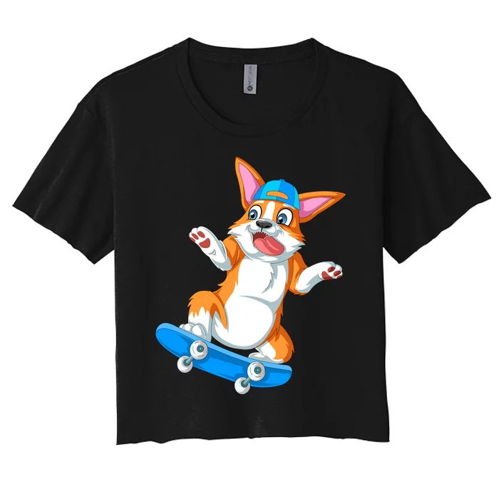 Corgi Skateboarding Women's Crop Top Tee