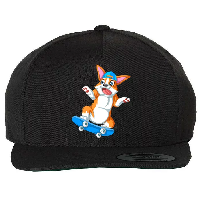 Corgi Skateboarding Wool Snapback Cap