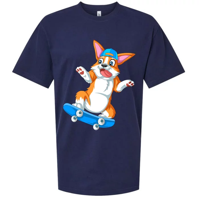 Corgi Skateboarding Sueded Cloud Jersey T-Shirt