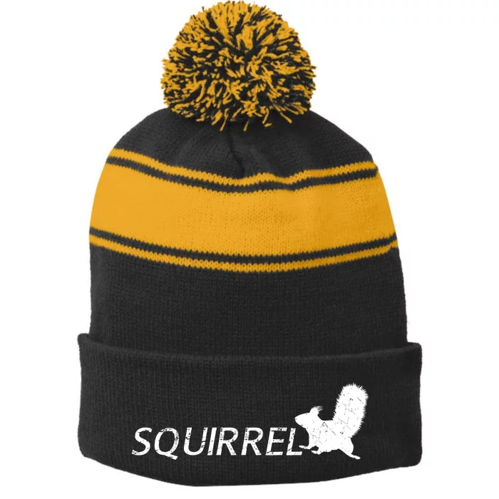 Cute Squirrel Stripe Pom Pom Beanie