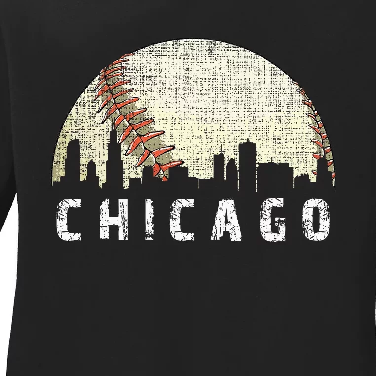 Chicago Skyline City Baseball Ladies Long Sleeve Shirt