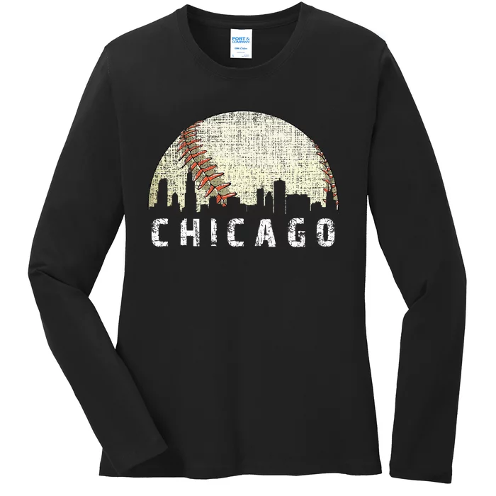 Chicago Skyline City Baseball Ladies Long Sleeve Shirt