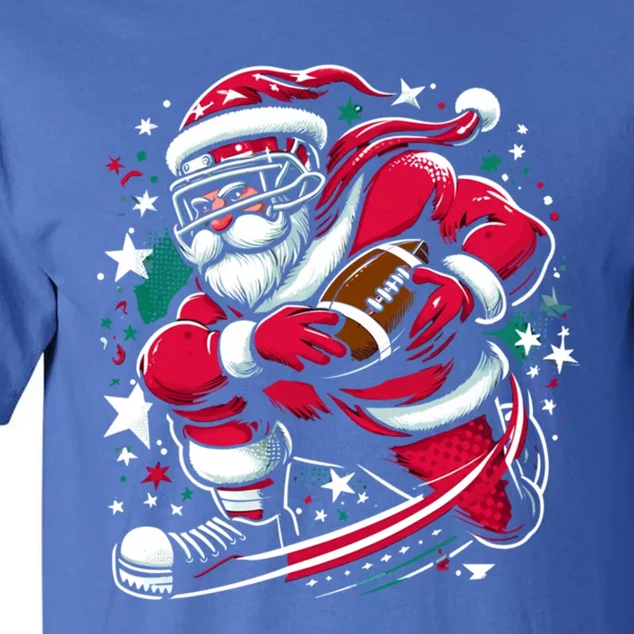 Christmas Santa Claus Playing American Football Ball Xmas Gift Tall T-Shirt