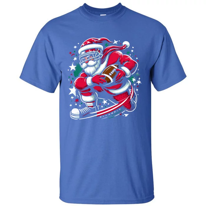 Christmas Santa Claus Playing American Football Ball Xmas Gift Tall T-Shirt