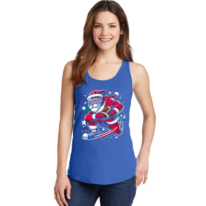 Christmas Santa Claus Playing American Football Ball Xmas Gift Ladies Essential Tank