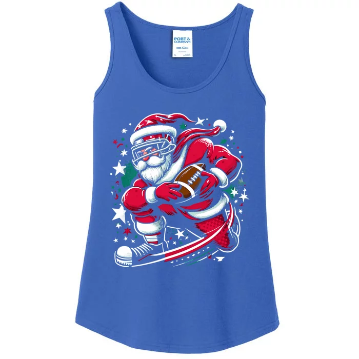 Christmas Santa Claus Playing American Football Ball Xmas Gift Ladies Essential Tank