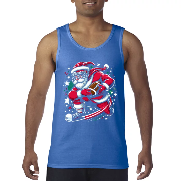 Christmas Santa Claus Playing American Football Ball Xmas Gift Tank Top