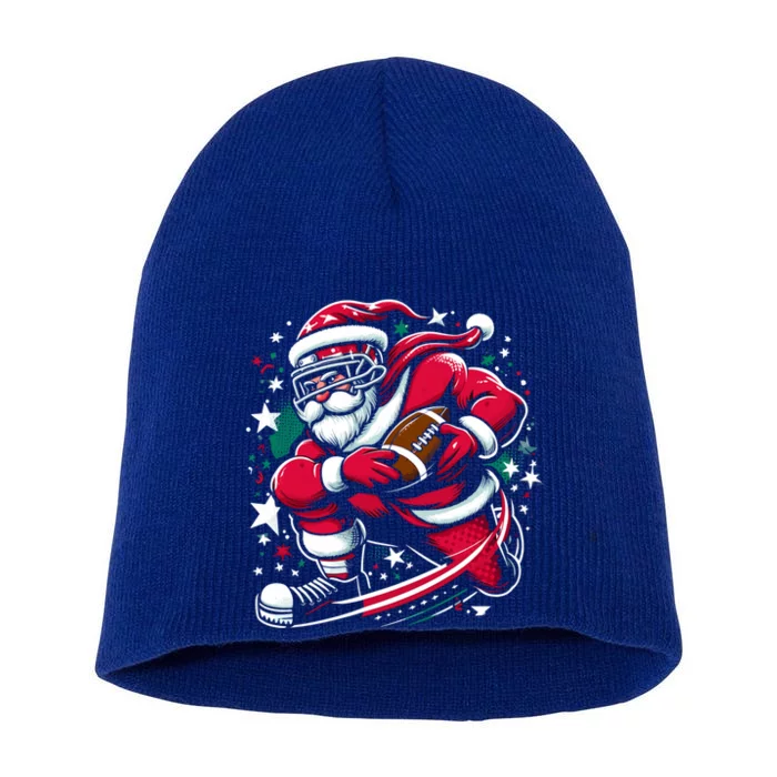 Christmas Santa Claus Playing American Football Ball Xmas Gift Short Acrylic Beanie