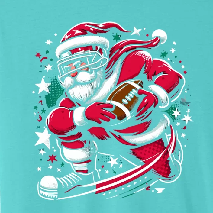 Christmas Santa Claus Playing American Football Ball Xmas Gift ChromaSoft Performance T-Shirt