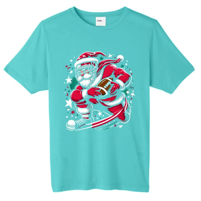 Christmas Santa Claus Playing American Football Ball Xmas Gift ChromaSoft Performance T-Shirt