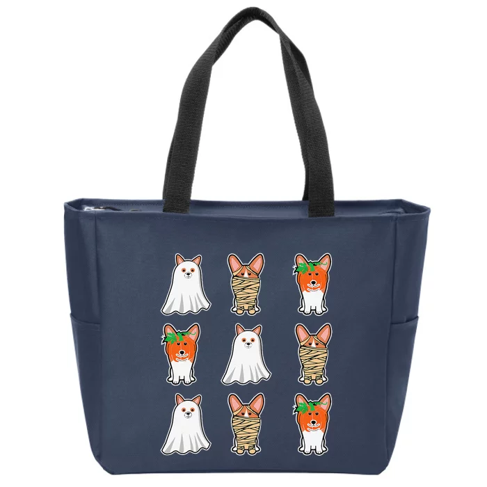 Cute Spooky Corgi Puppy Corgis Halloween Ghost Mummy Zip Tote Bag